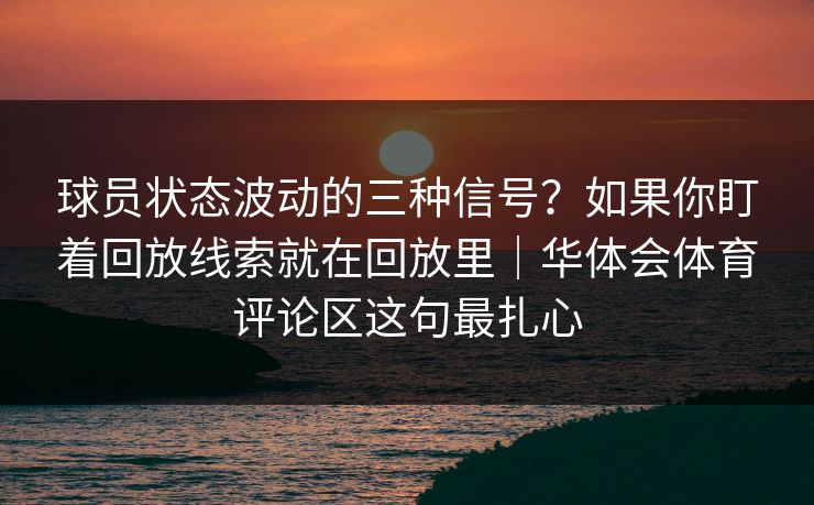 球员状态波动的三种信号？如果你盯着回放线索就在回放里｜华体会体育评论区这句最扎心